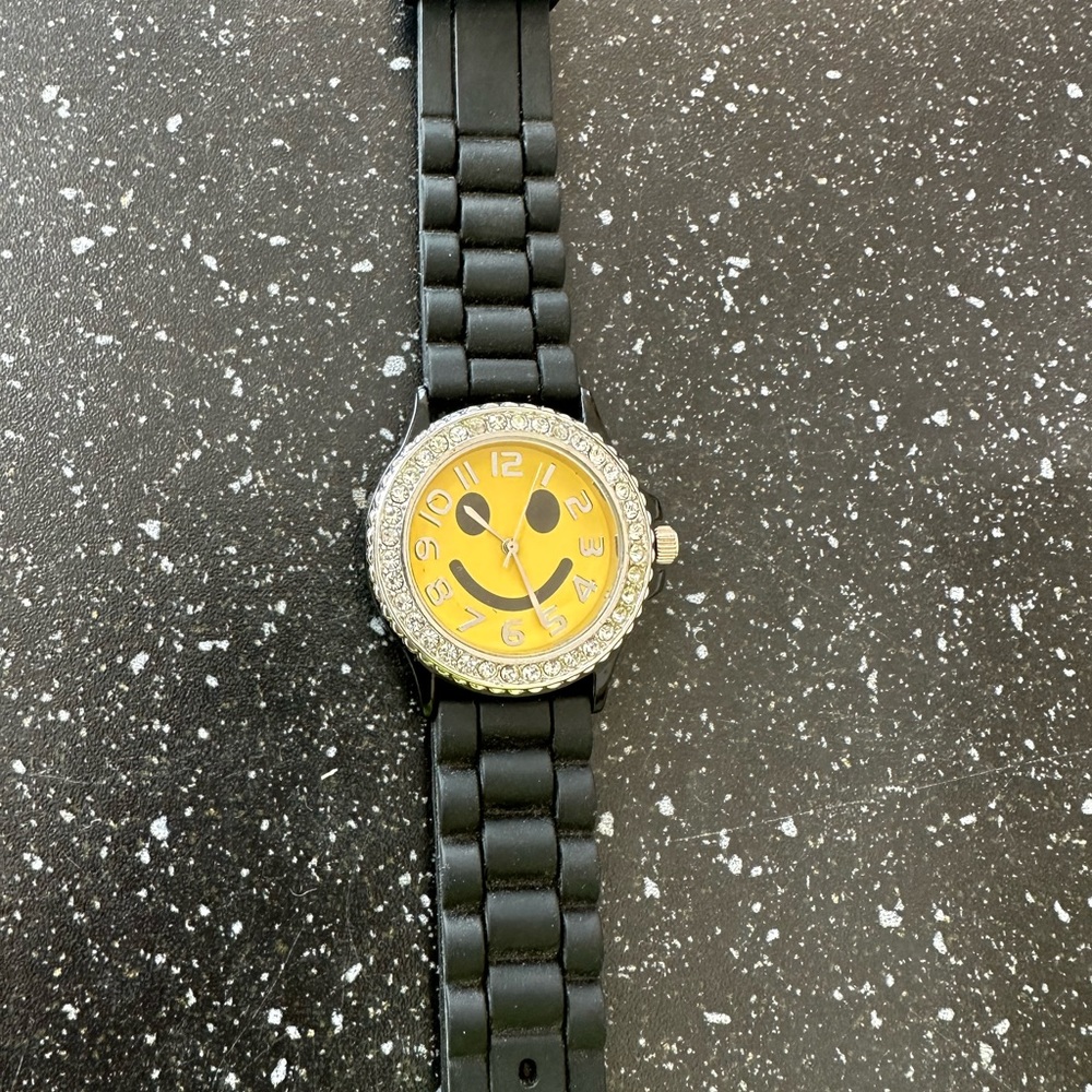 Smiley Face Wristwatch with a Sparkling Bezel